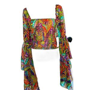 NWT Live 4 Truth Womens Multi Color Long Sleeve Flare Square Neck Crop Top M